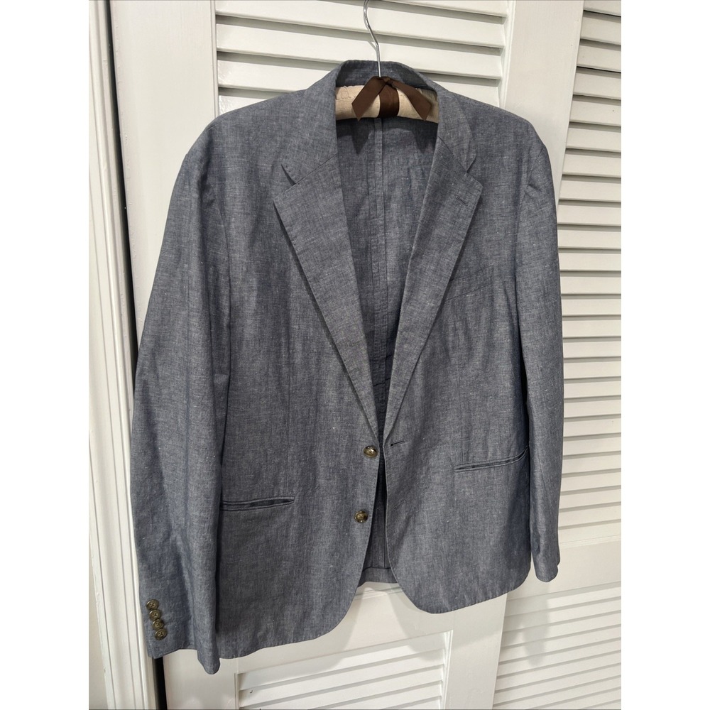 J Crew Ludlow Blazer Jacket Men 36R Slim Heather Blue Somelos Linen Unstructured